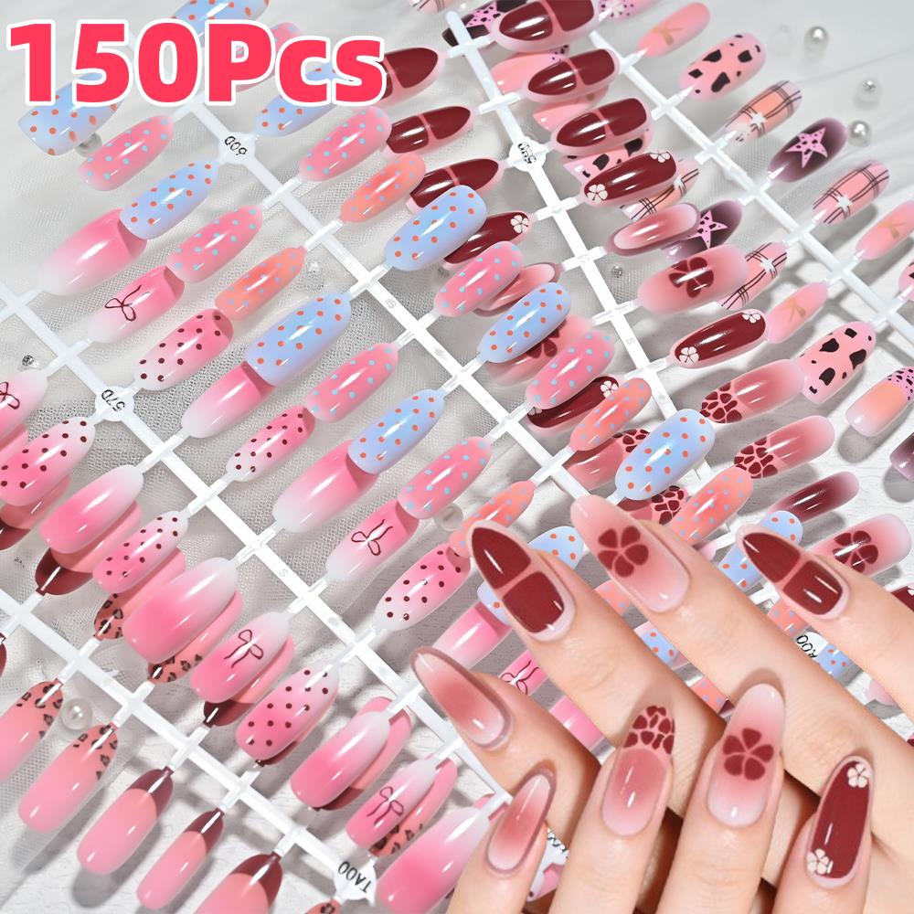 150 قطعة أظافر صناعية وردية زر - مراجعة Nail Art French Nails وسعره